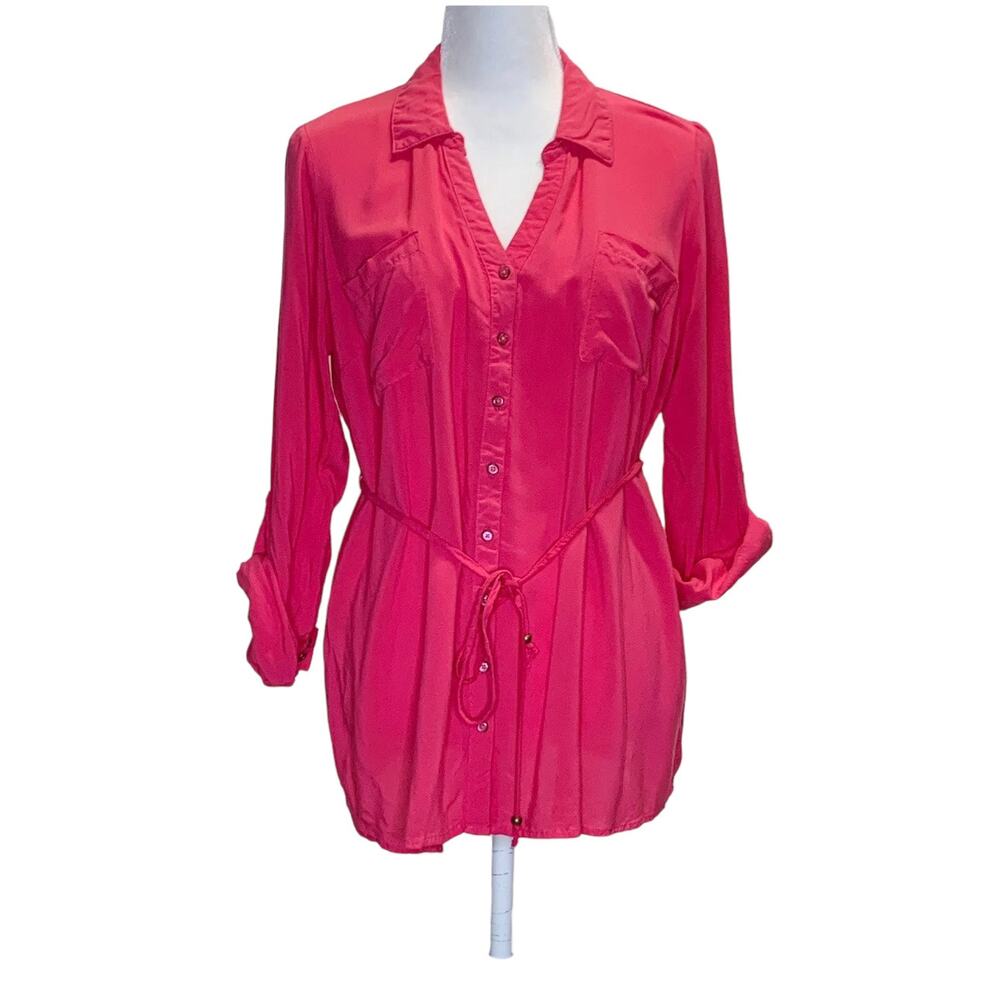 Two Hearts Maternity Women’s Pink Button Down Blouse Top Size M 3/4 Sleeves